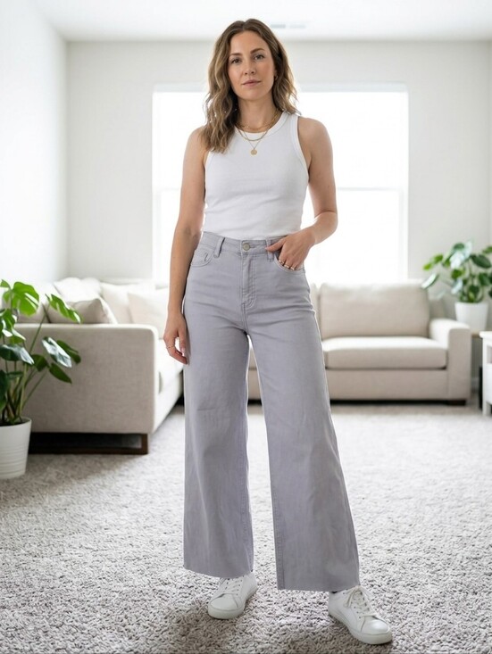Vervet Denim - High-Rise Wide-Leg Jeans in Light Gray